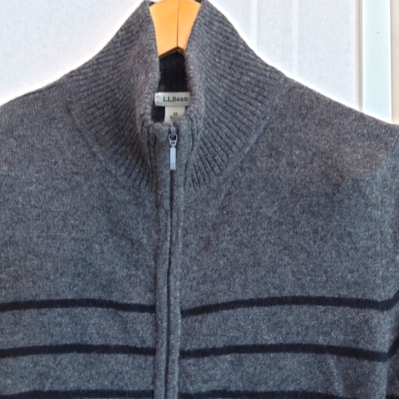 L.L. Bean 100% cashmere gray striped zip up sweater cardigan - Picture 7 of 10
